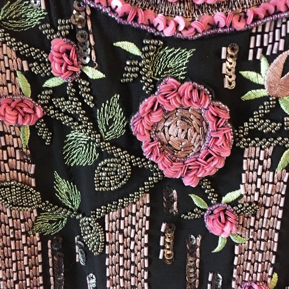 MONSOON Black chiffon dress pink flowers US8 EU40 - Picture 4 of 8